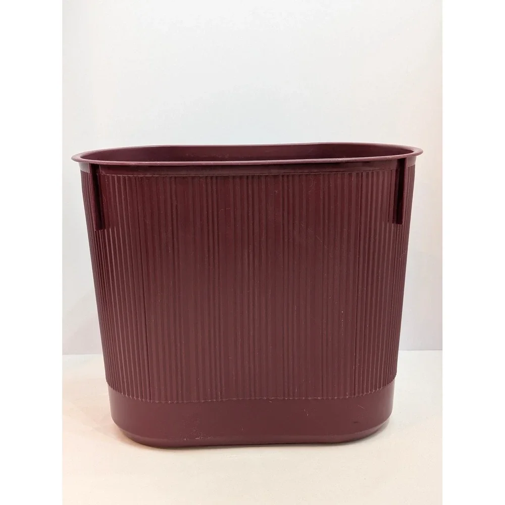 Vintage Rubbermaid Wastebasket Maroon Ribbed Plastic Trash Can 2954